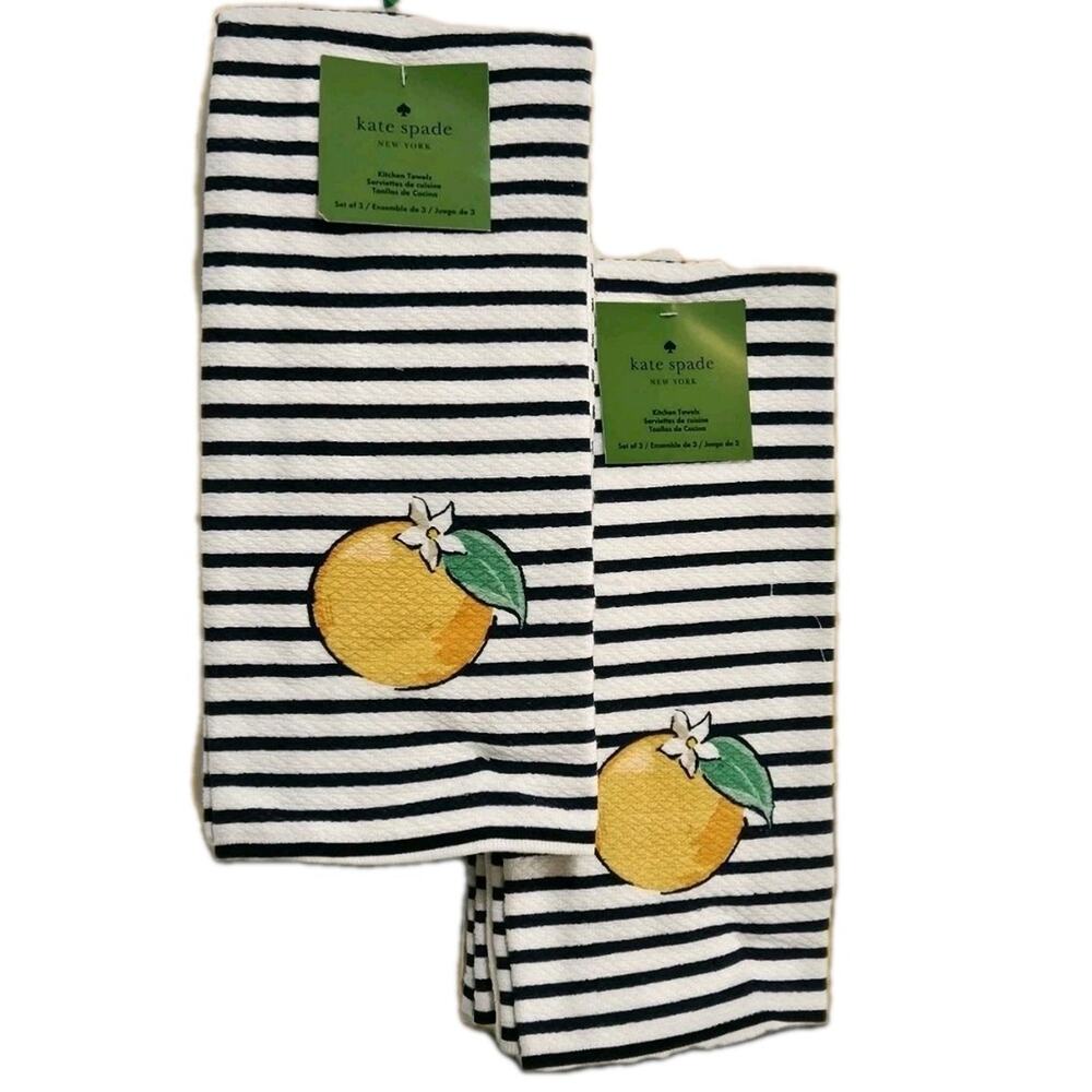 Kate Spade Kitchen Towels Set of 6 Cotton Dish Towels Orange Blue Lemon Striped
